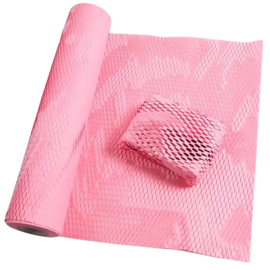 Крафт бумага сотовая 30 см х 50 м Honeycomb, розовая в рулоне